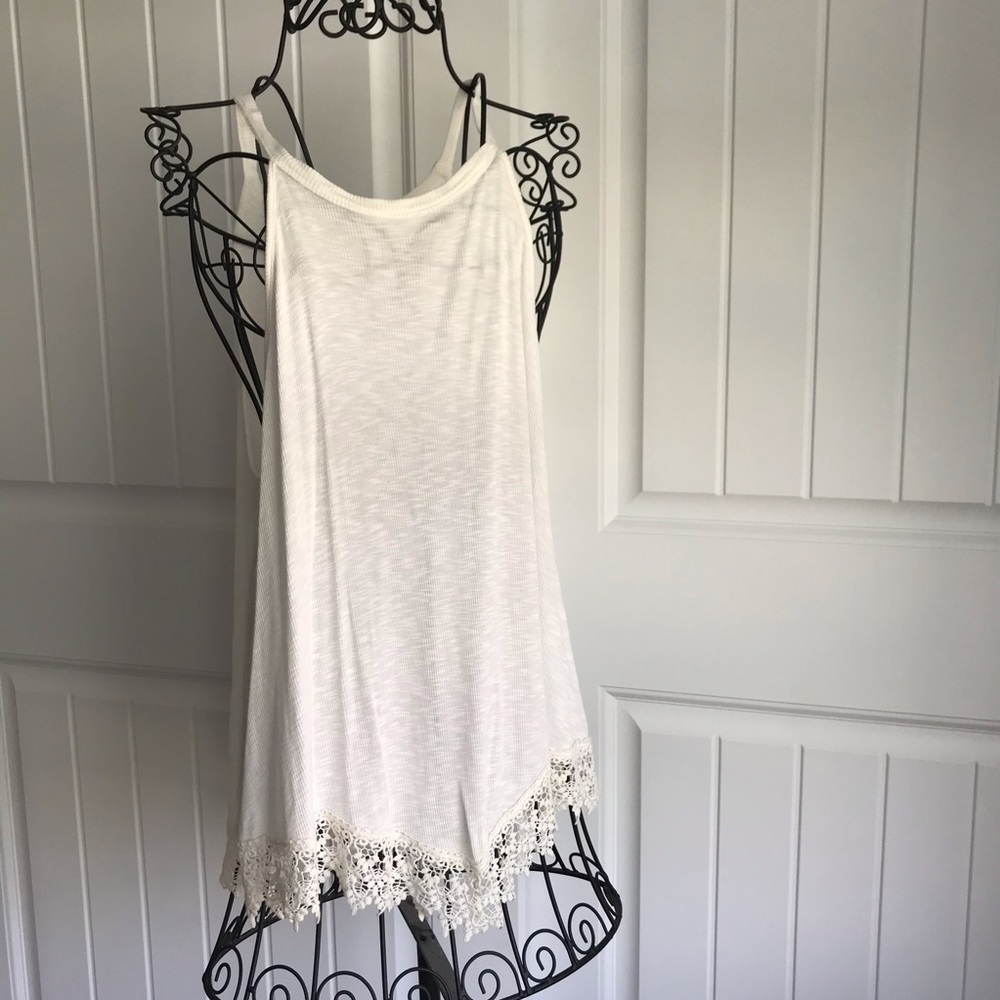Gianni Bini High Neck White Tank with Lace